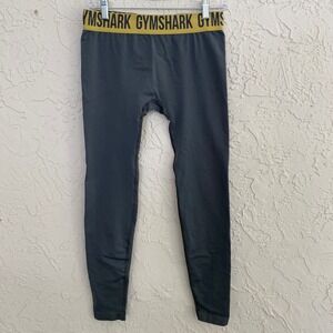 Gymshark Fit Seamless Leggings Women Large Gray Yellow Logo Waistband